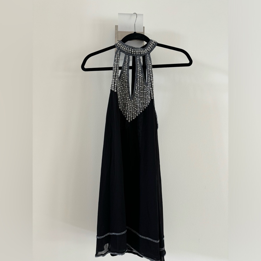NBD Black dress embellished with pearls